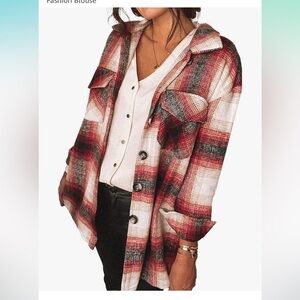 pretty garden NWT XL Red and Black Plaid SOFT FLANNEL Button-Up LONG SHACKET